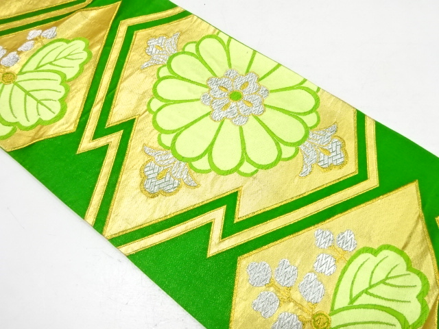 JAPANESE KIMONO / ANTIQUE FUKURO OBI / SILK / WOVEN KIKU & PAULOWNIA